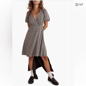 Madewell Challis Black White Floral Print Wrap Dress